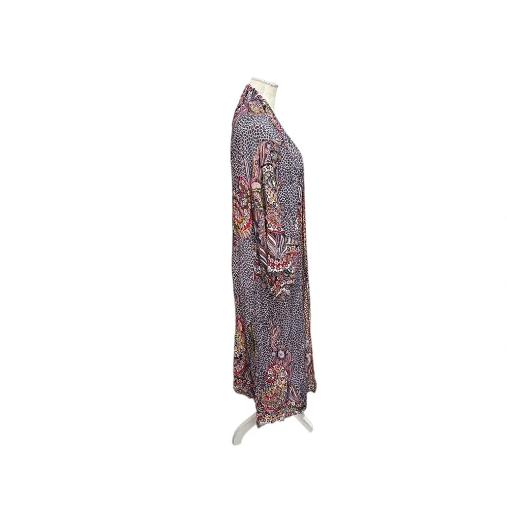 Raj Paisley Embroider Whimsy Womens OS Short Sleeve Duster Topper Cardigan Boho